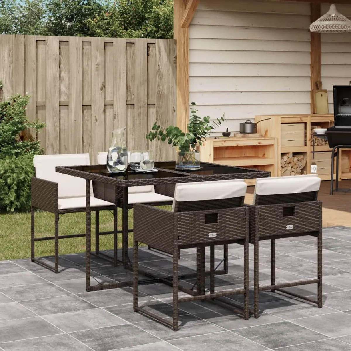 vidaXL Ensemble à Manger de Jardin 5 pcs Coussins Marron