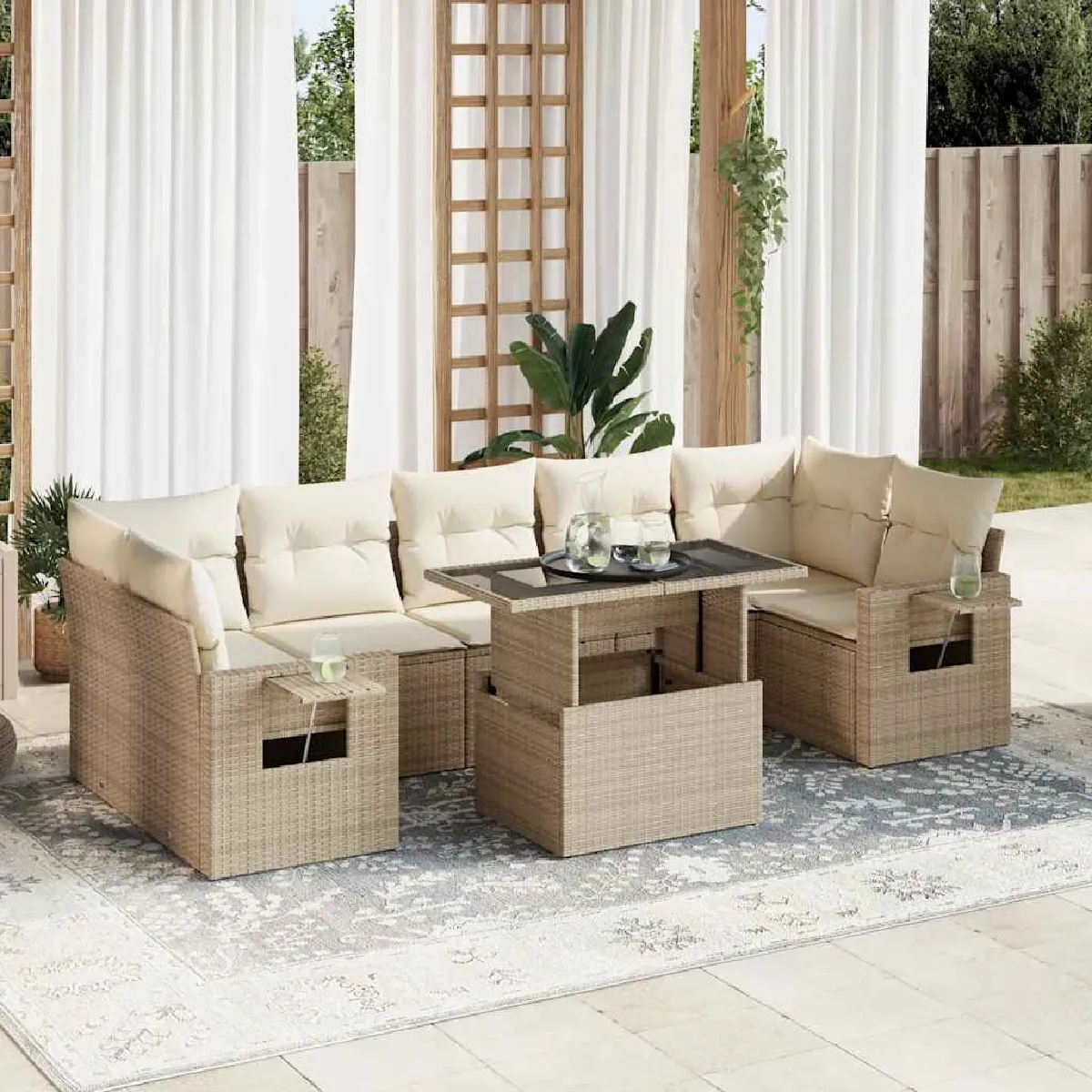 VIDAXL Salon de jardin avec coussins 8 pcs - Beige