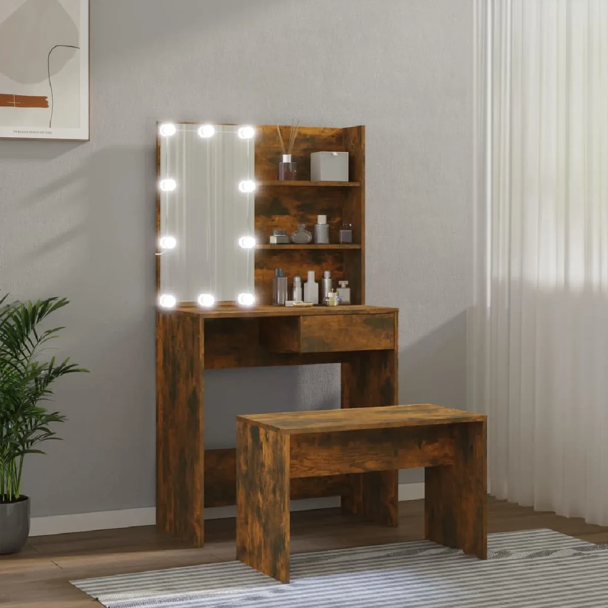 Coiffeuse avec miroir Chêne fumé 86,5x35x136 cm - YOSOO