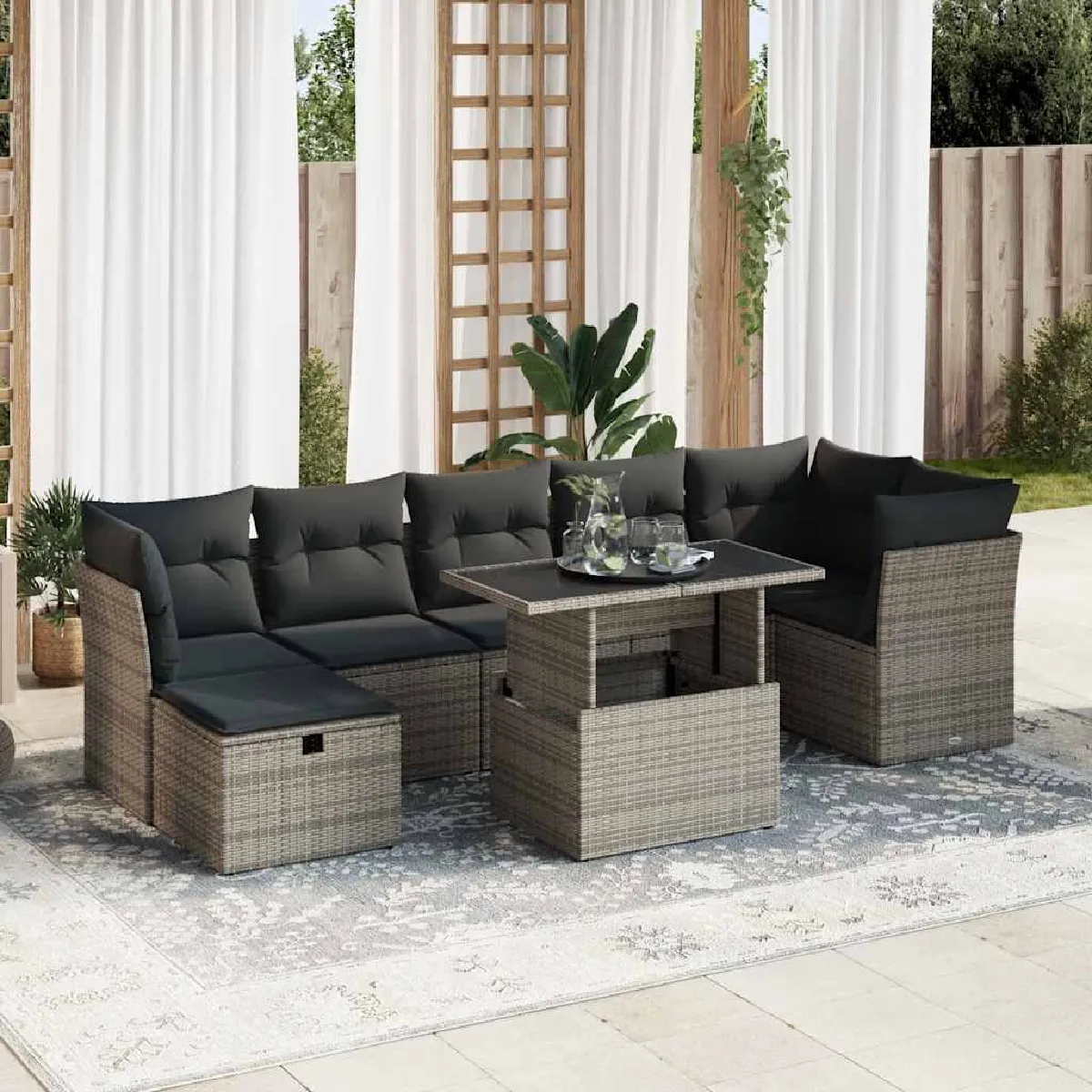 Vidaxl Gris Ensemble Canapés De Jardin 8 Pièces