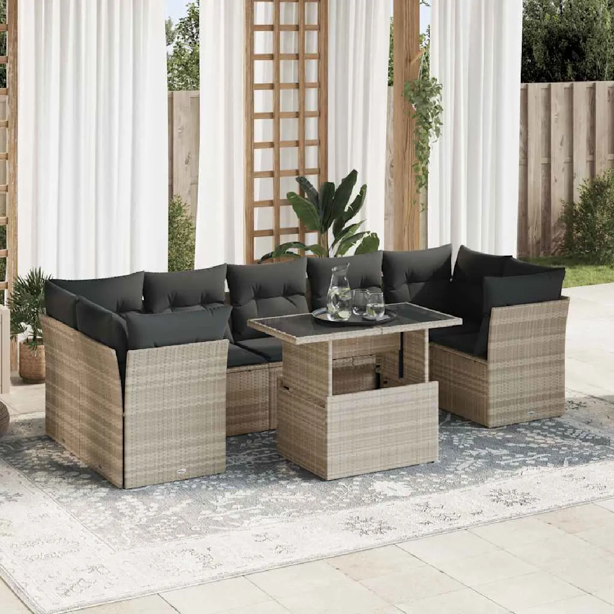 Vidaxl Gris/Clair Salon De Jardin 8 Pcs Résine Tressée