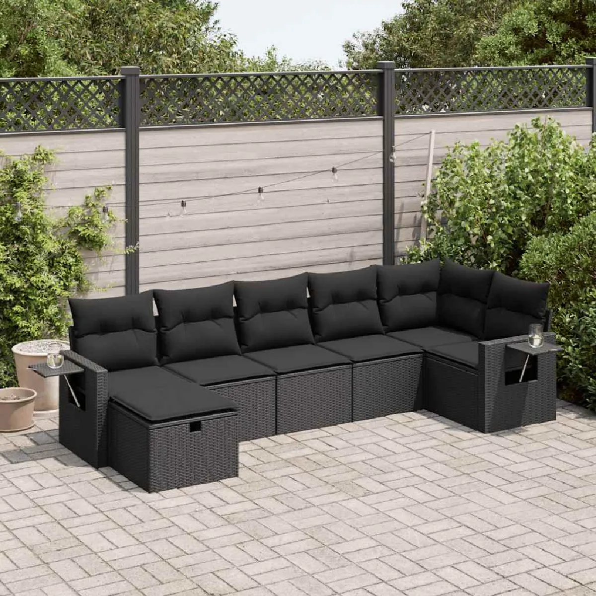 vidaXL Salon de jardin avec coussins 7 pcs résine tressée 3266379 - vue 5