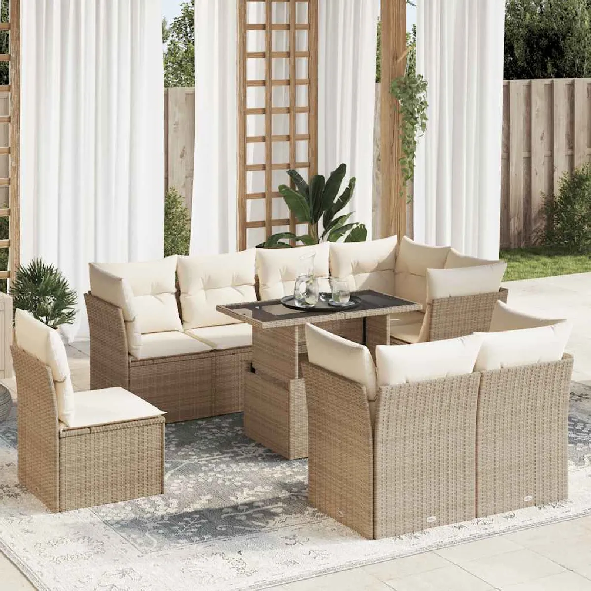 vidaXL Salon de Jardin avec Coussins 9 pcs Canapés avec Pieds Réglables Ensemble de Meubles dExtérieur Patio Terrasse 3249911 - vue 10