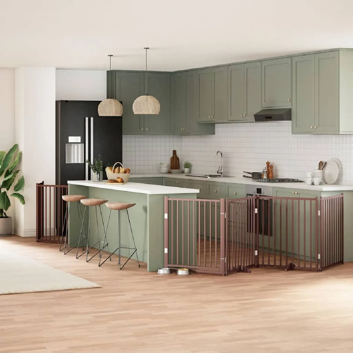 vidaXL Barrière pour chien porte pliable 10 panneaux bois de peuplier - vue 10