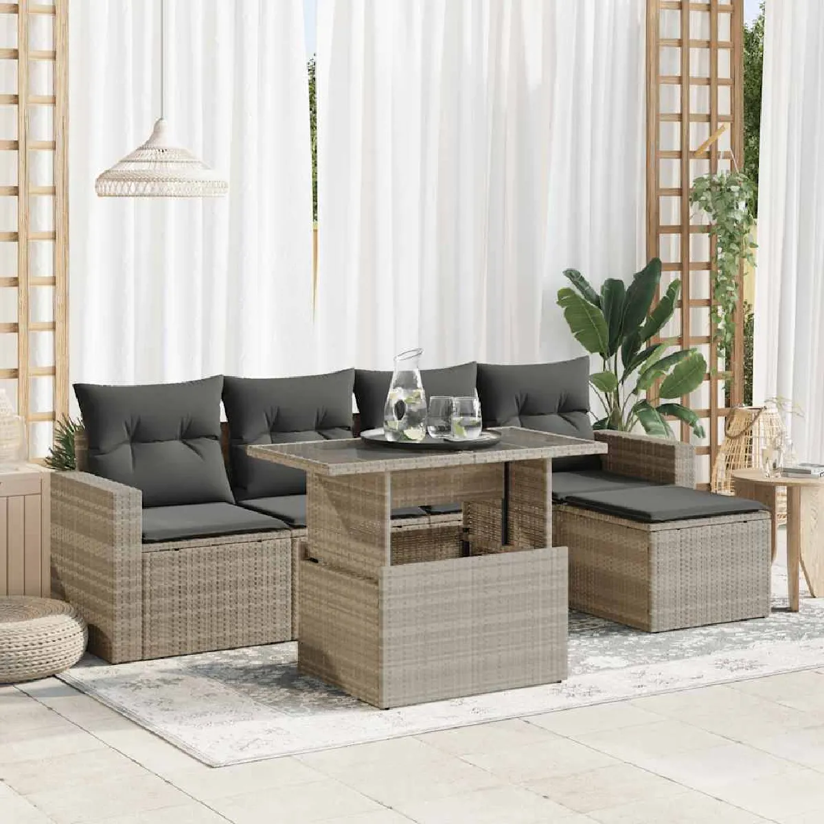 vidaXL - Salon de jardin - 5 personnes - Résine tressée - Gris - 6 pièces - Image 2