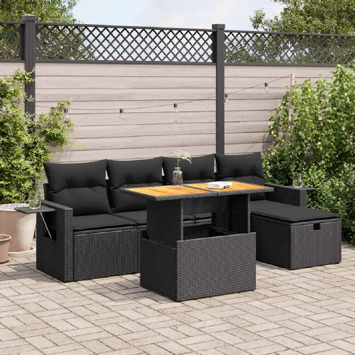vidaXL Salon de Jardin 6 pcs Résine Tressée Acacia - vue 3