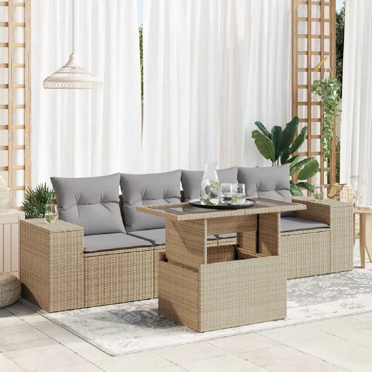 vidaXL Salon de jardin 5 pcs avec rangement - vue 2