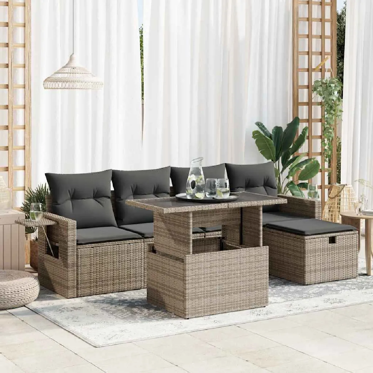 Vidaxl Gris Salon De Jardin 6 Pcs