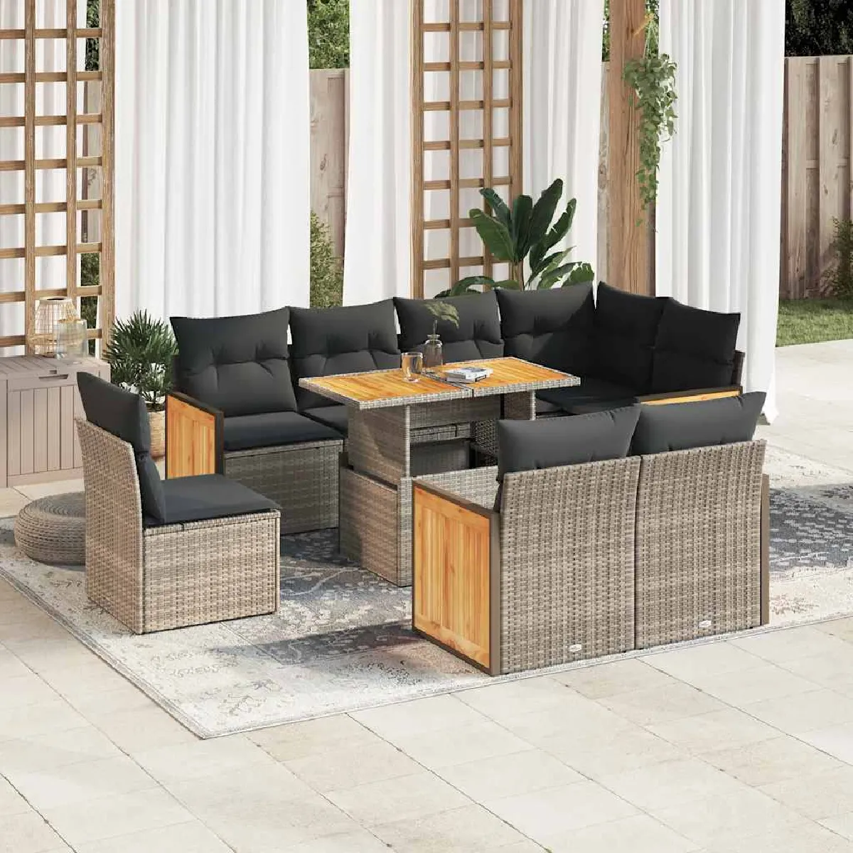 Salon de jardin 9 pcs avec coussins - vue 3