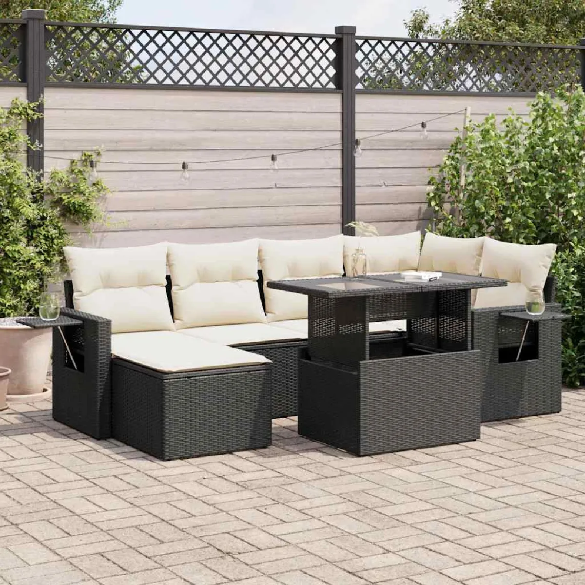 Vidaxl Noir Salon De Jardin - 7 Pcs - Résine Tressée