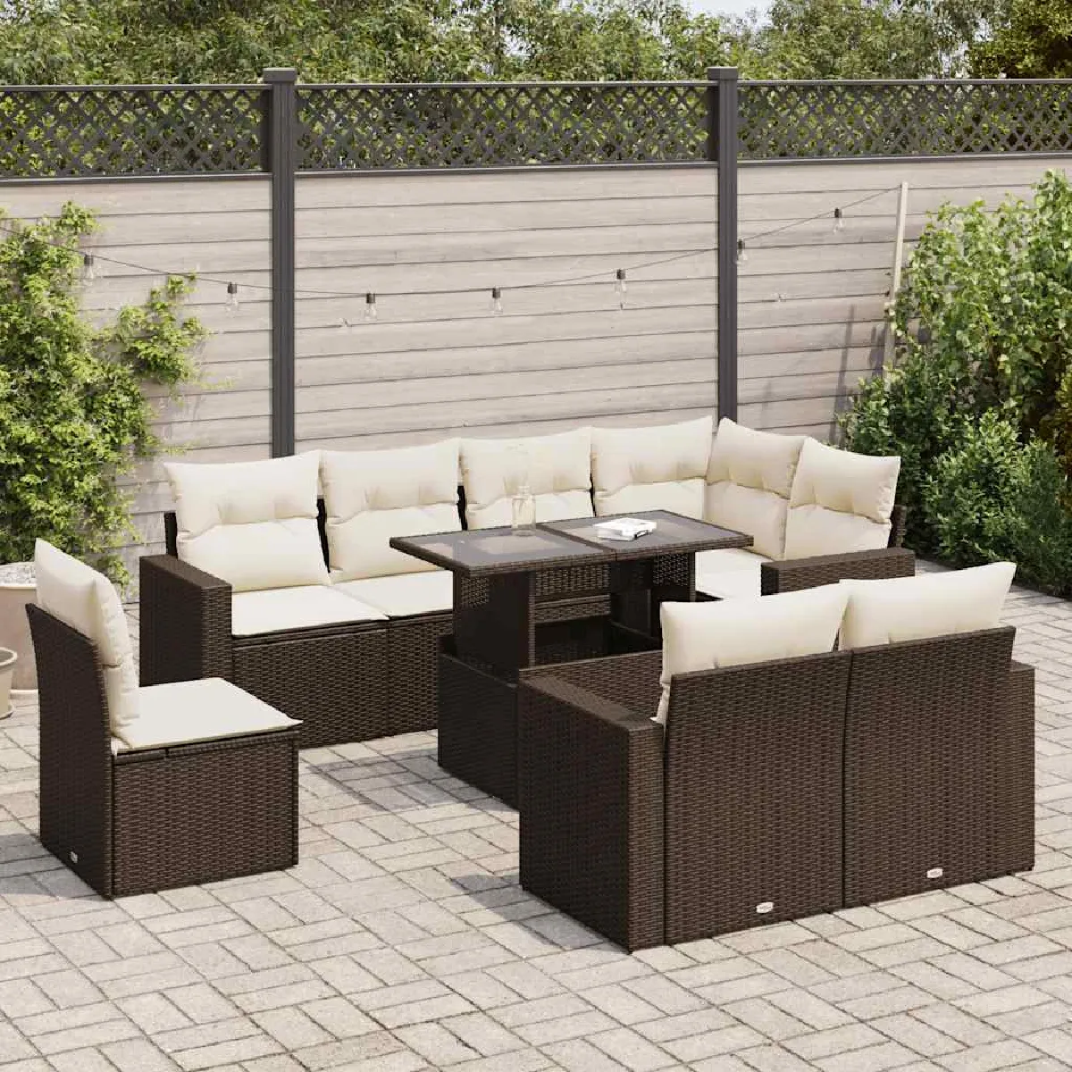 Non Communiqué Marron Resine Tressee Vidaxl Ensembles Canapes. Fauteuils Et Tables De Jardin 7 Pieces 65.5 X 65.5 X 69 9 Personnes - Image 3