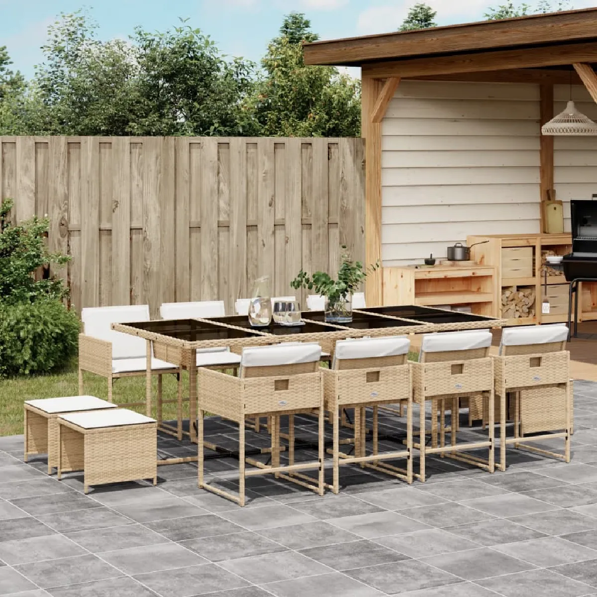 vidaXL Ensemble à manger de jardin 13 pcs - Beige