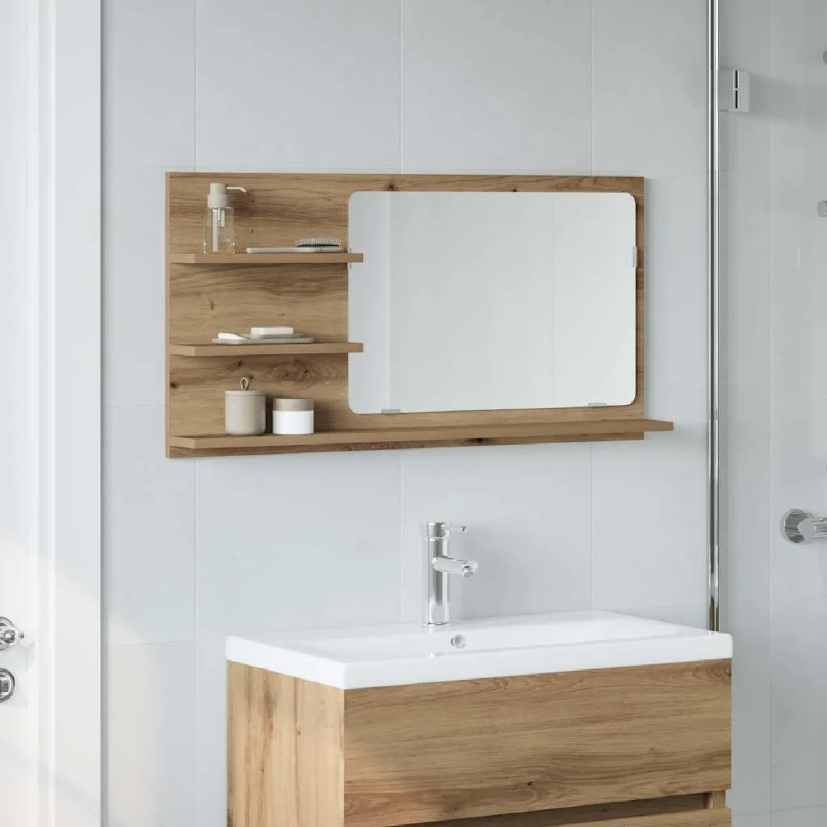vidaXL Armoire à miroir de salle de bain - Chêne artisanal