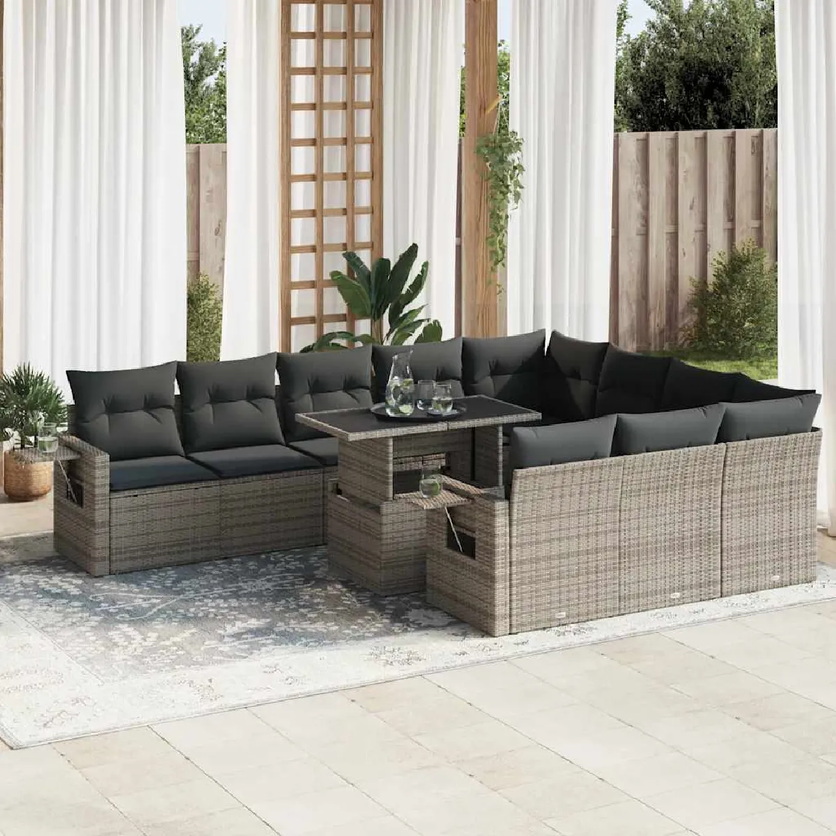 Salon de jardin vidaXL 11 pcs Résine tressée Housse amovible Pour 8 personnes - vue 3
