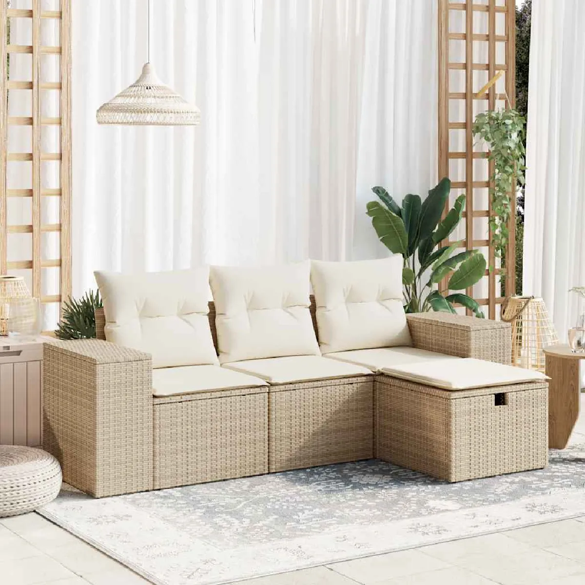 vidaXL Salon de jardin avec coussins 4 pcs résine tressée - vue 3