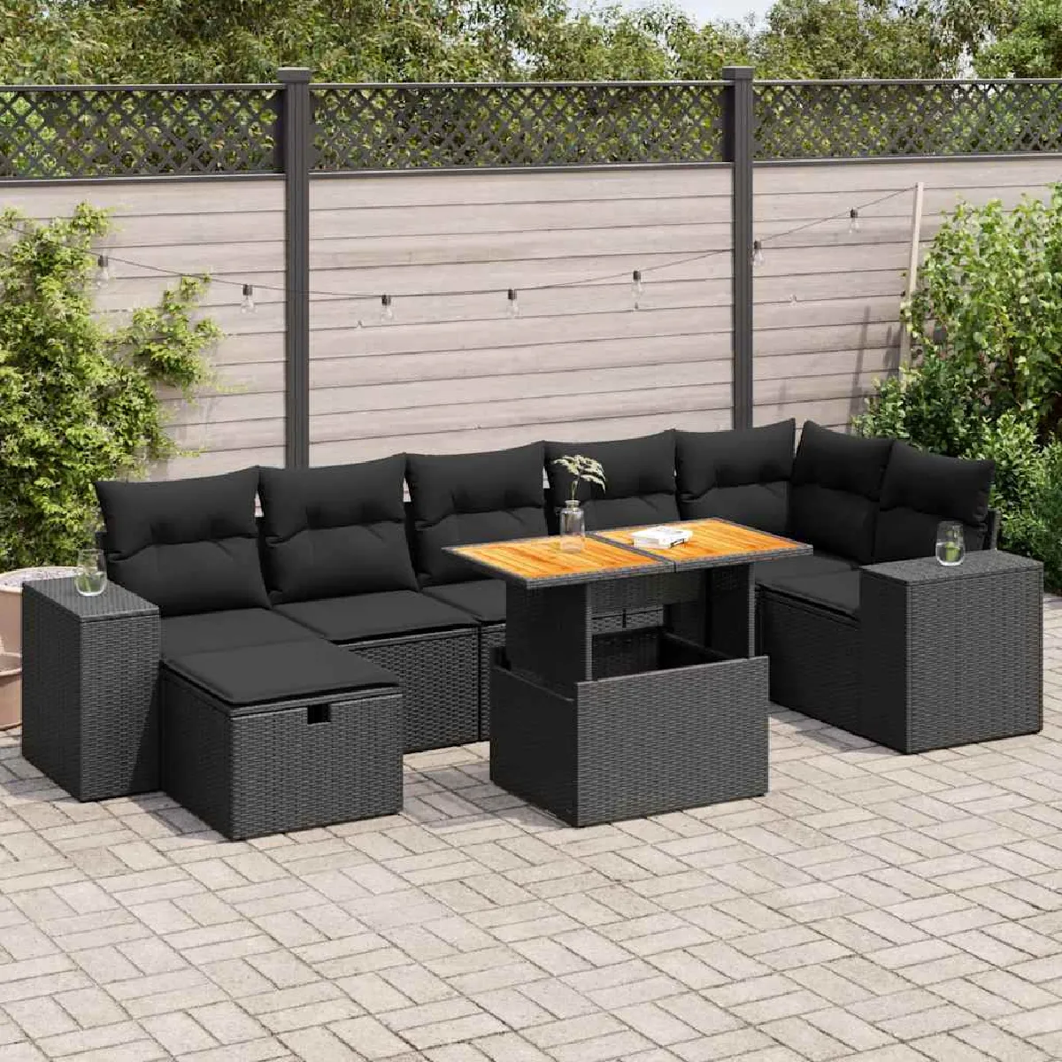 vidaXL Salon de jardin 5 pcs avec coussins résine tressée acacia