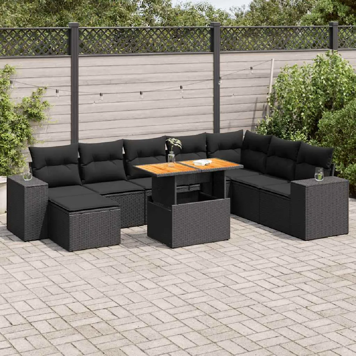 vidaXL Salon de Jardin avec Coussins 9 pcs Canapés avec Pieds Réglables Ensemble de Meubles dExtérieur Patio Terrasse 3249911 - vue 5