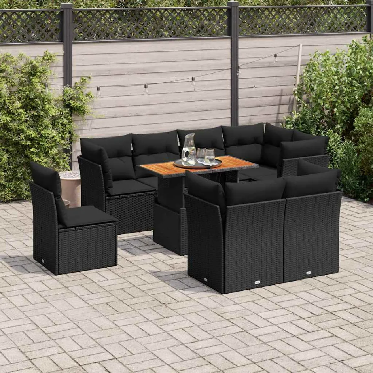 vidaXL Salon de Jardin avec Coussins 9 pcs Canapés avec Pieds Réglables Ensemble de Meubles dExtérieur Patio Terrasse 3249911 - vue 6
