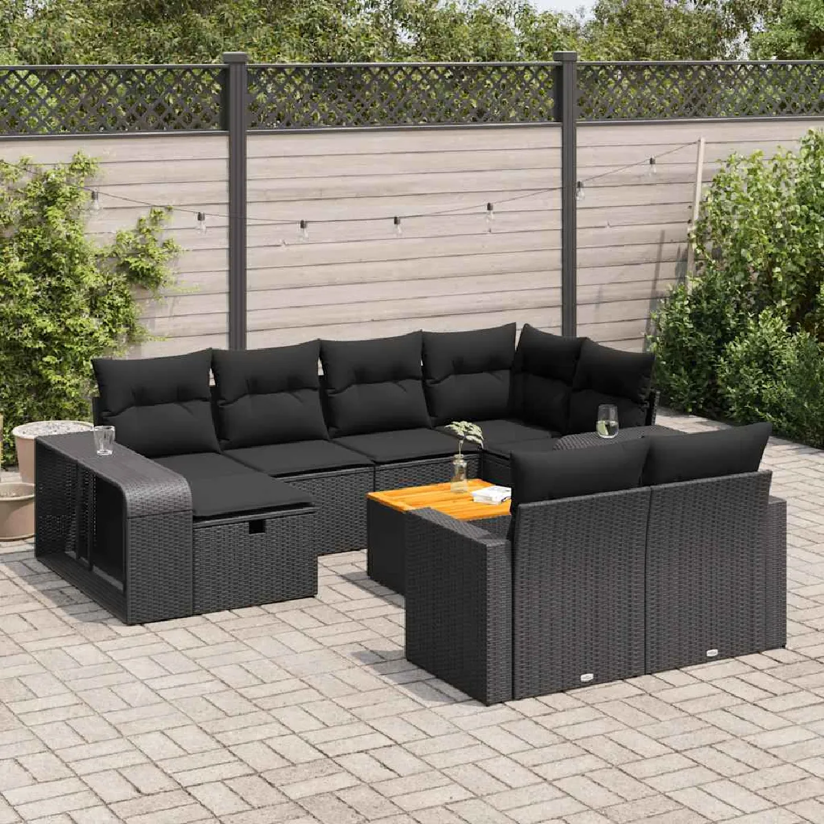 Salon de jardin vidaXL 11 pcs Résine tressée Housse amovible Pour 8 personnes - vue 2