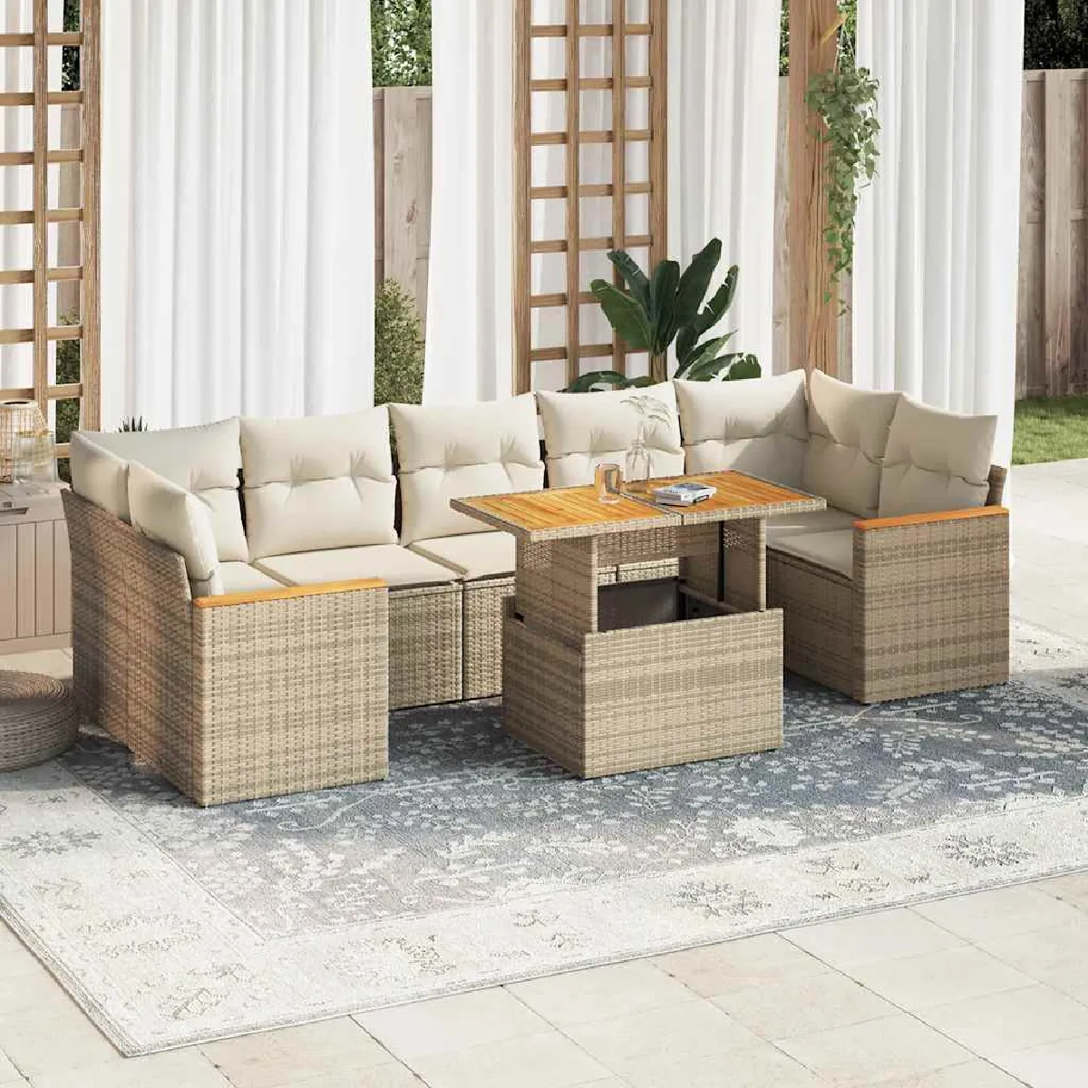 vidaXL Salon de Jardin 8 pcs Résine Tressée Acacia