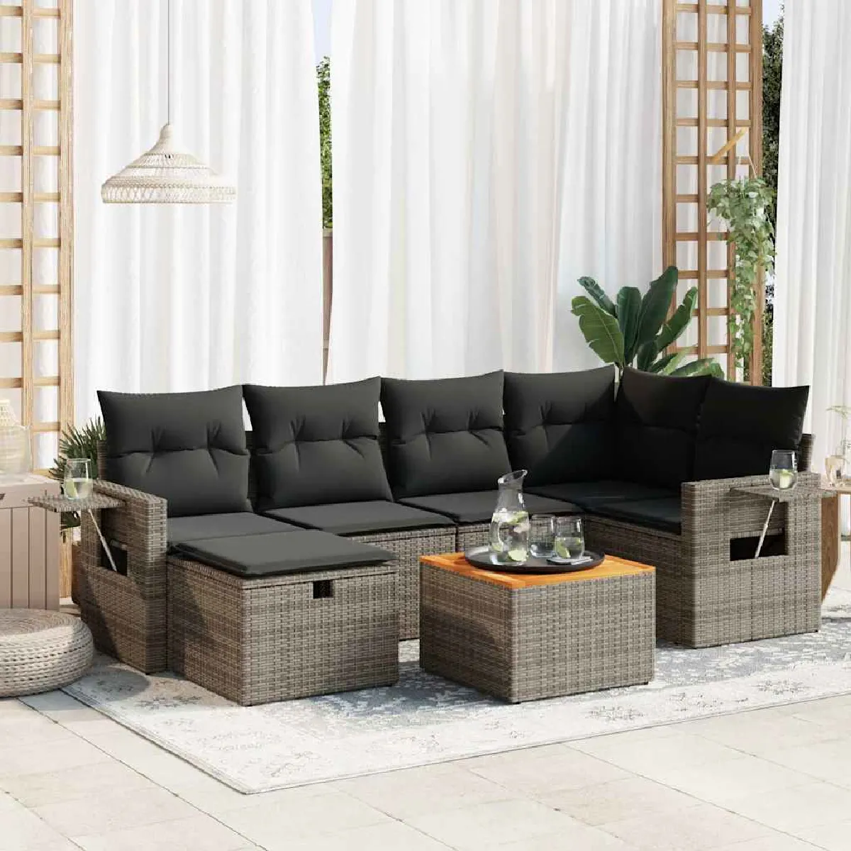 vidaXL Salon de jardin avec coussins 7 pcs résine tressée - vue 3