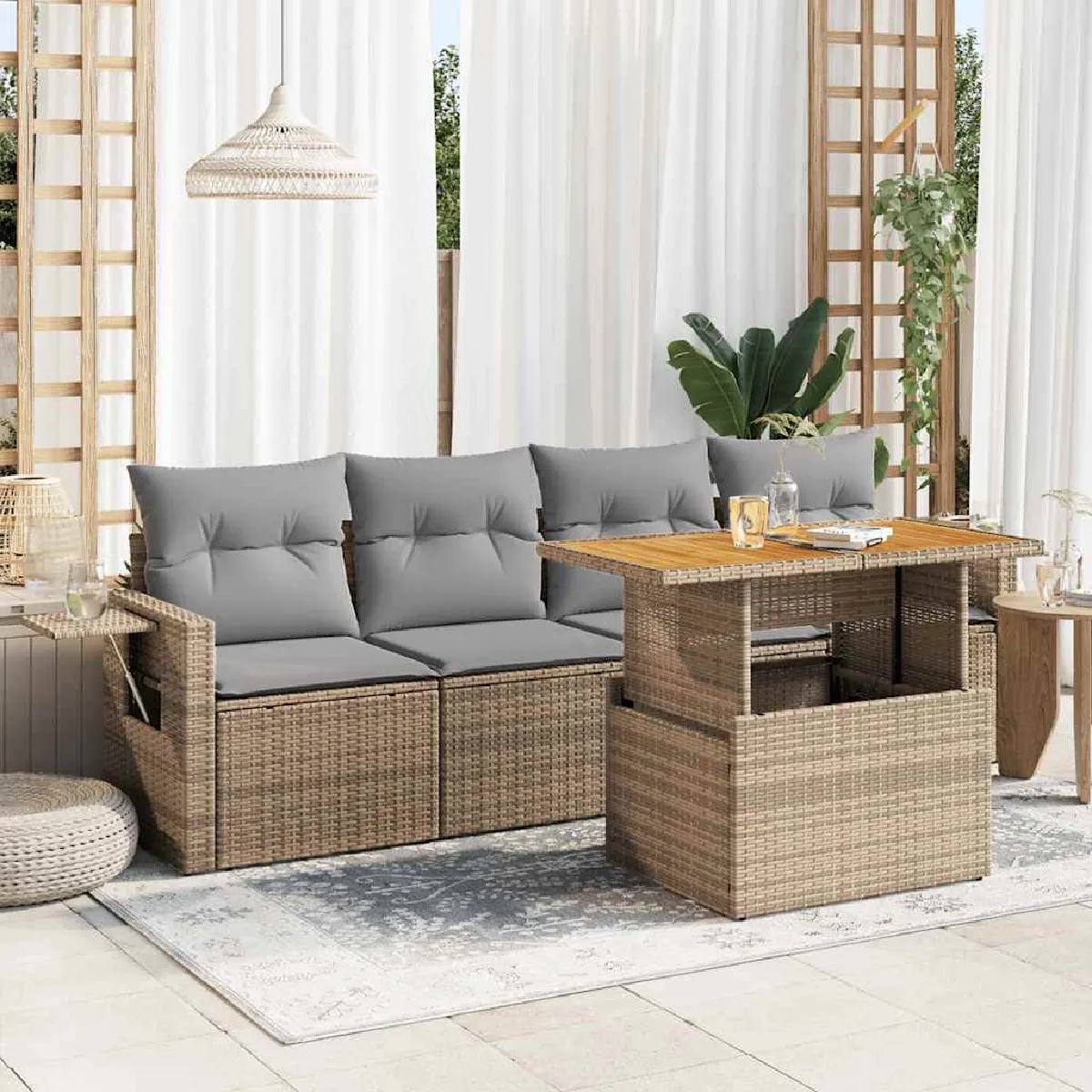 vidaXL Salon de jardin avec coussins 5 pcs résine tressée - vue 6