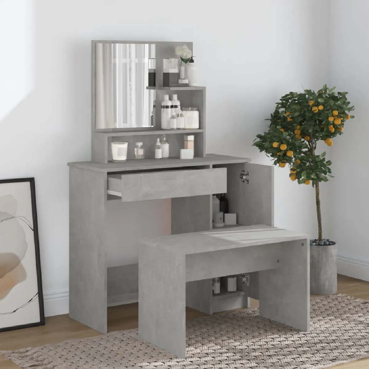 vidaXL Ensemble Coiffeuse - Gris Béton