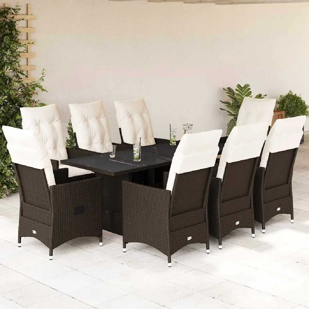vidaXL Ensemble à manger jardin 9 pcs - Marron