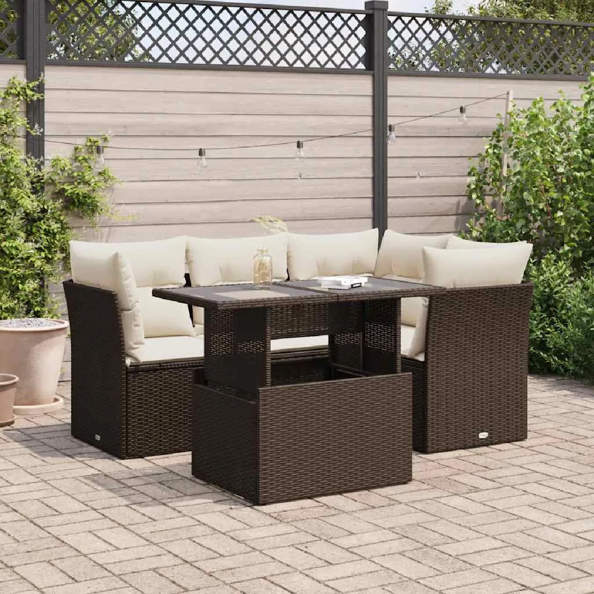 vidaXL Ensemble salon de jardin 5 pcs avec coussins Résine tressée - vue 4