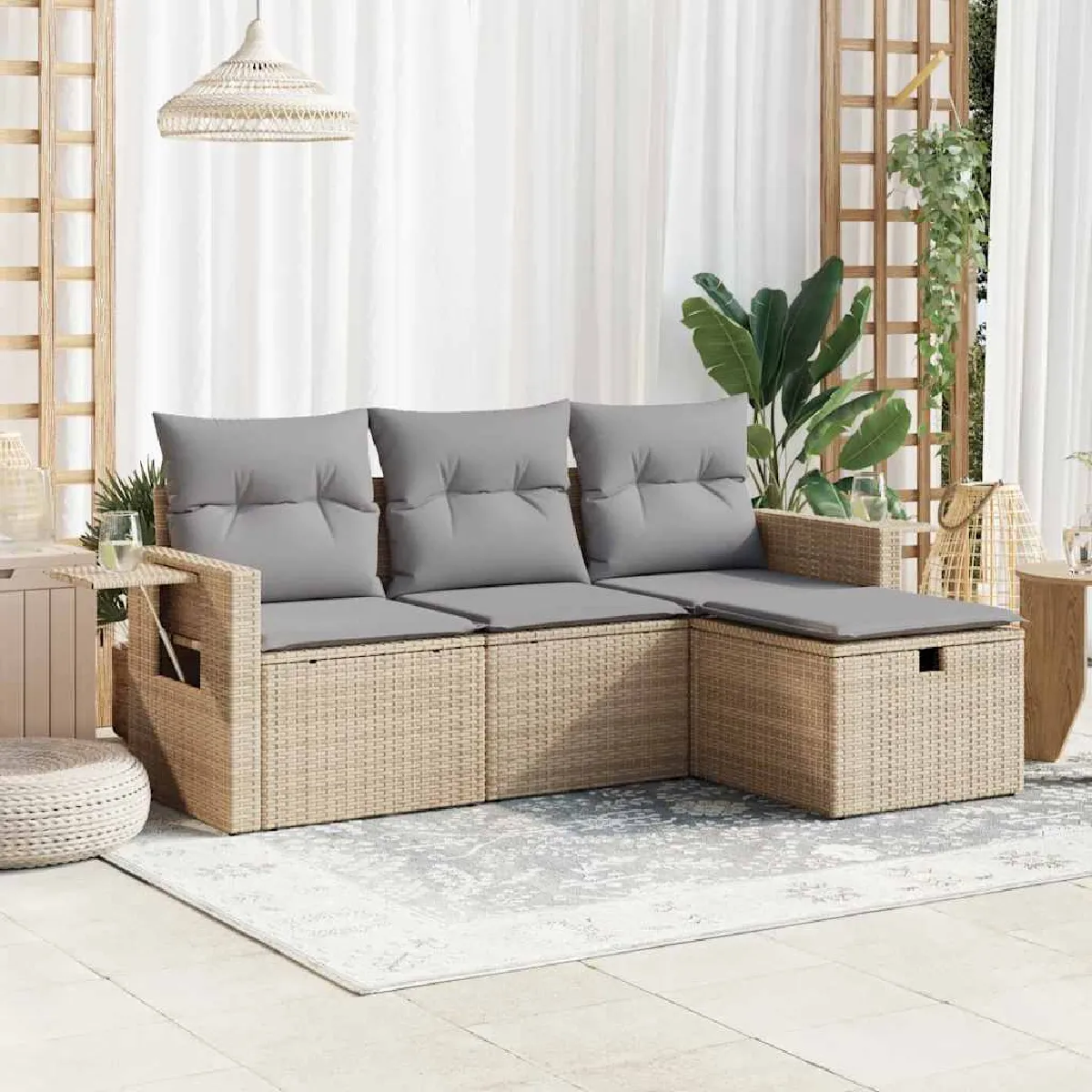 Non Communiqué Beige Salon De Jardin Modulable Vidaxl Resine 4 Personnes 4 Pieces - Image 3