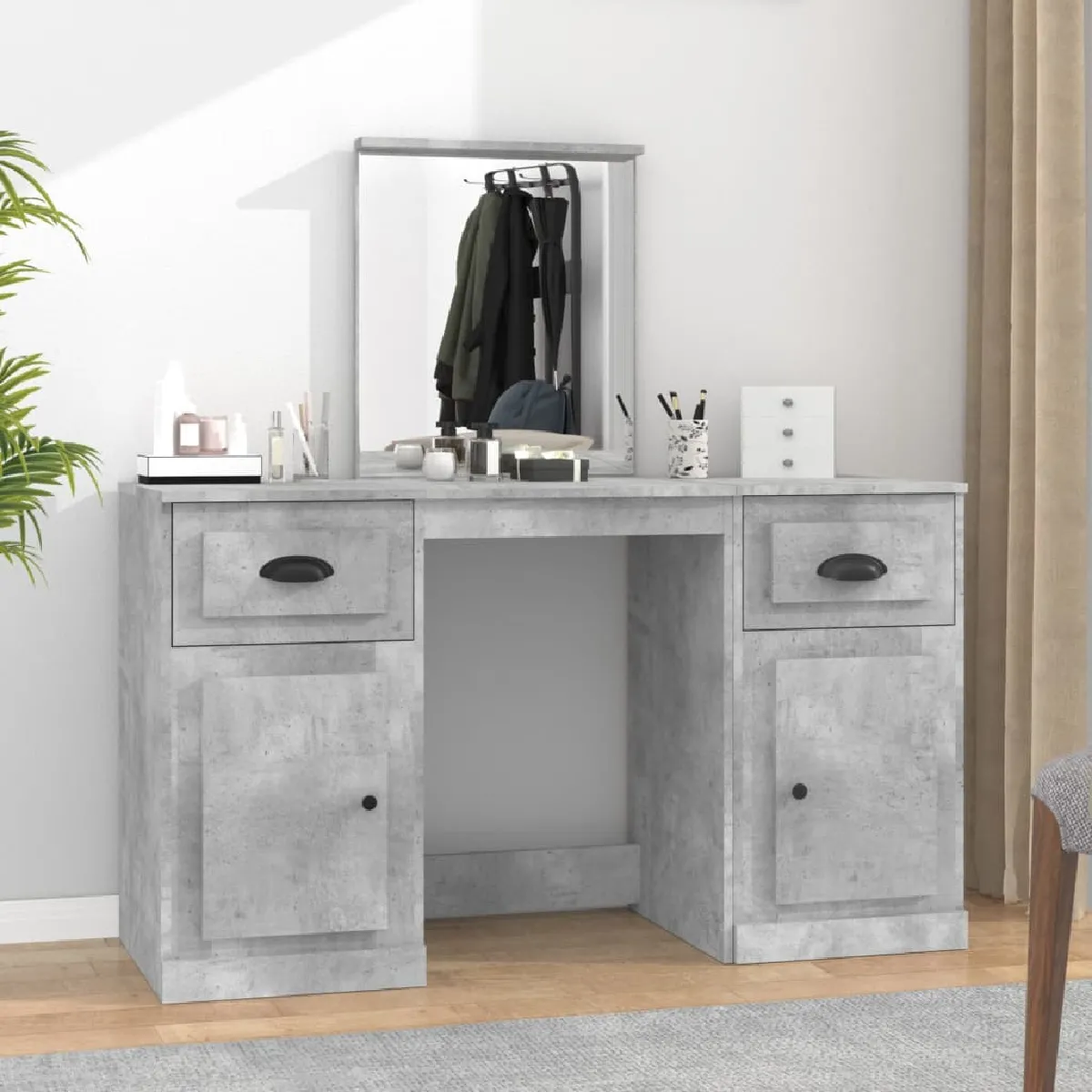vidaXL Coiffeuse avec miroir béton