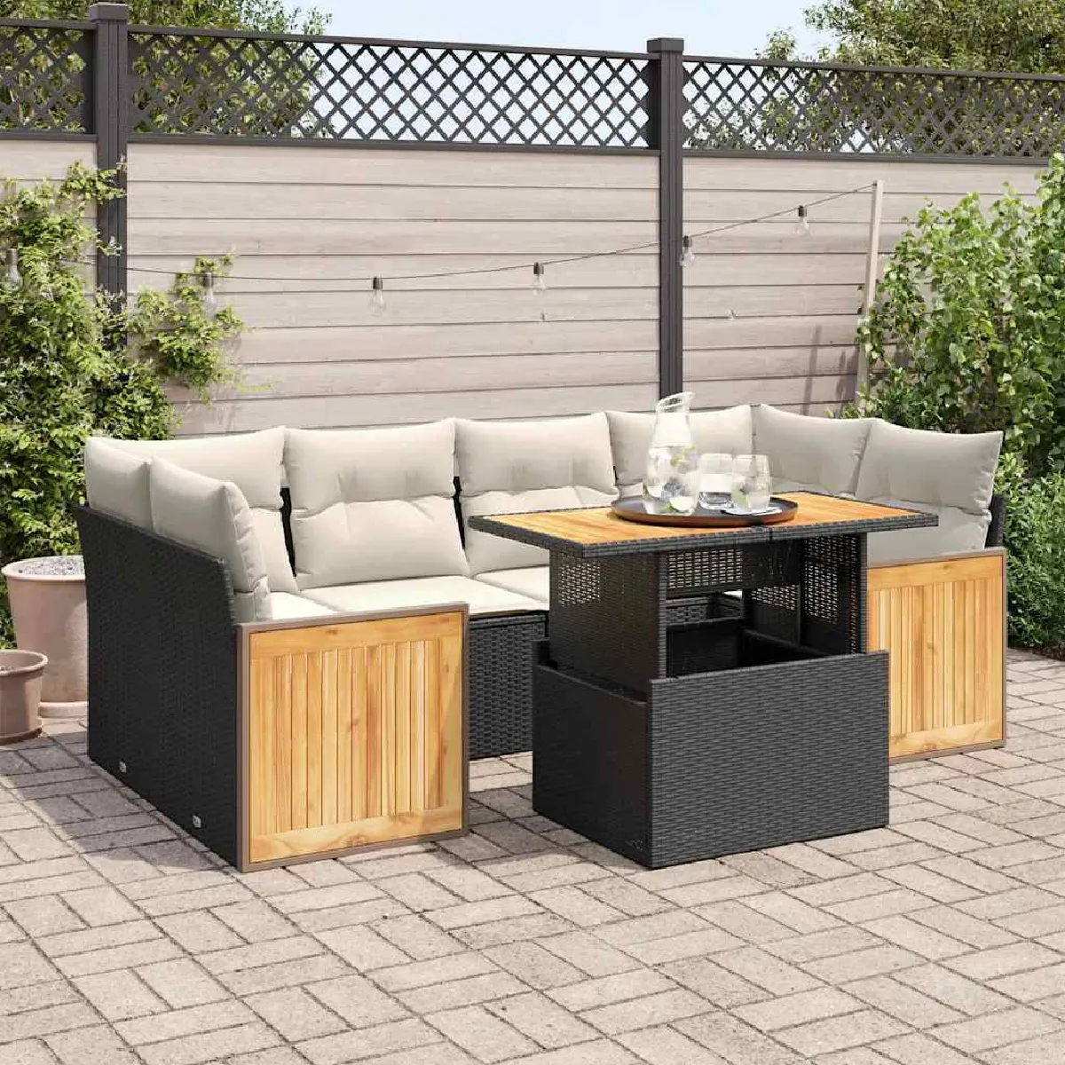 VIDAXL Salon de jardin 7 pcs Résine tressée acacia - vue 4