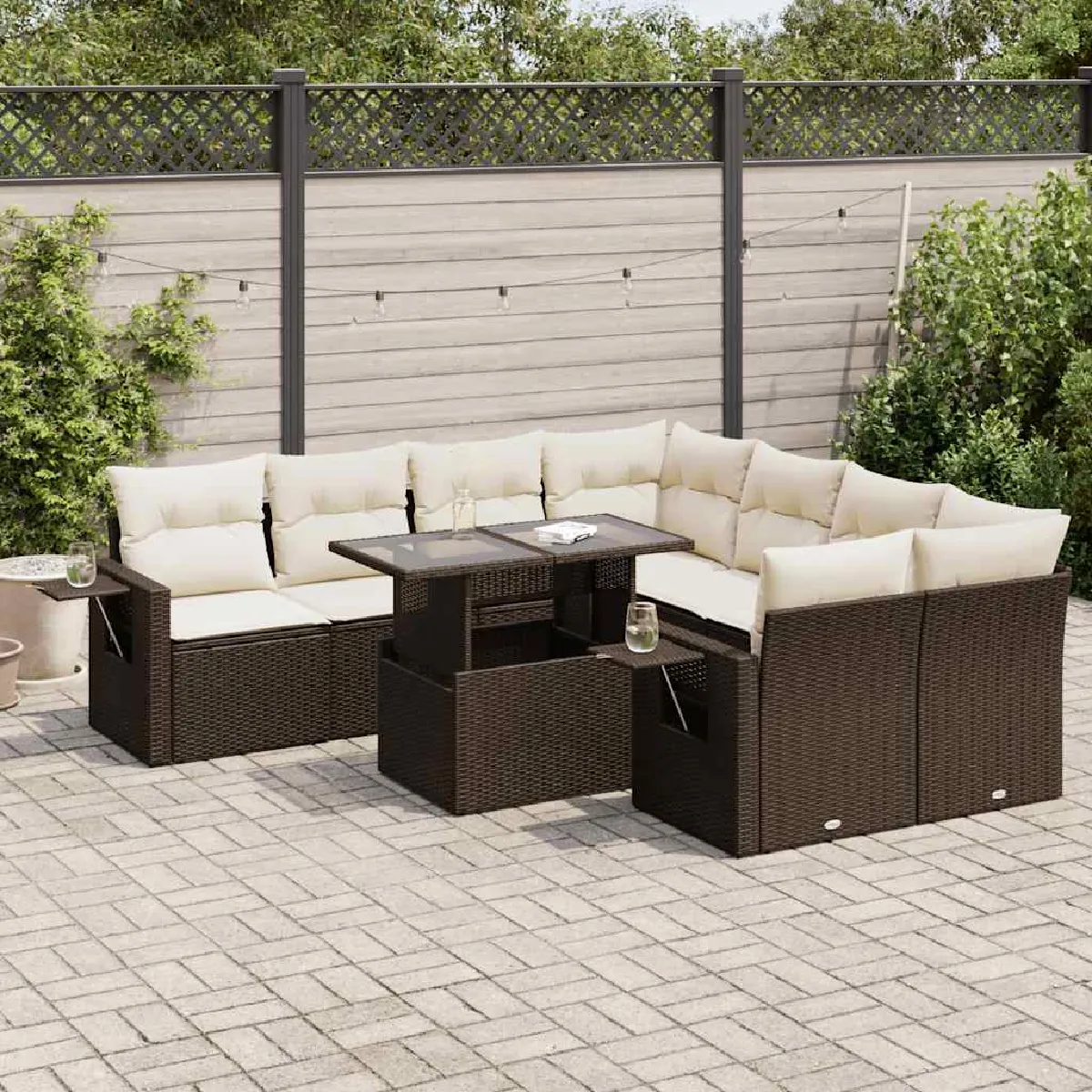 vidaXL Ensemble de jardin avec coussins 9 pièces