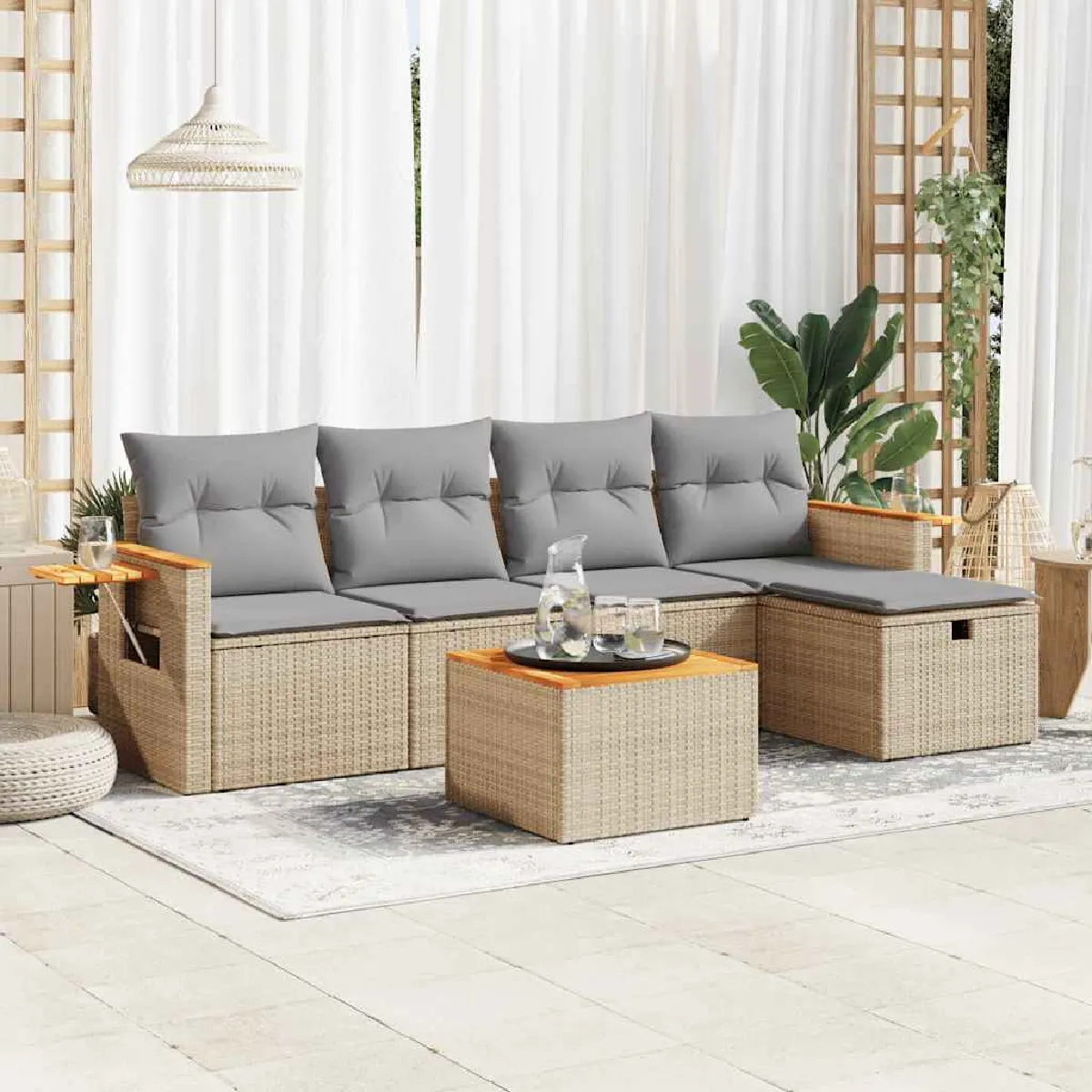 Vidaxl Beige Salon De Jardin Avec Coussins 6 Pcs Résine Tressée 3325965 - Image 2
