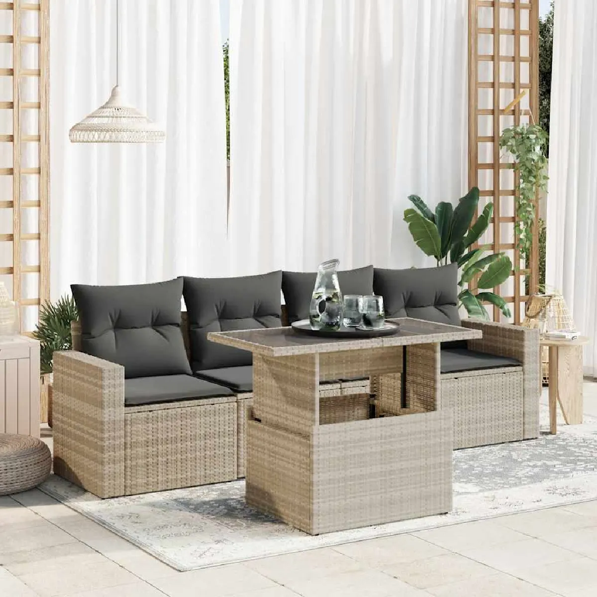 Vidaxl Gris Ensembles Canapes. Fauteuils Et Tables De Jardin Resine Tressee 5 Pieces X 65.5 X 69 4 Personnes - Image 3