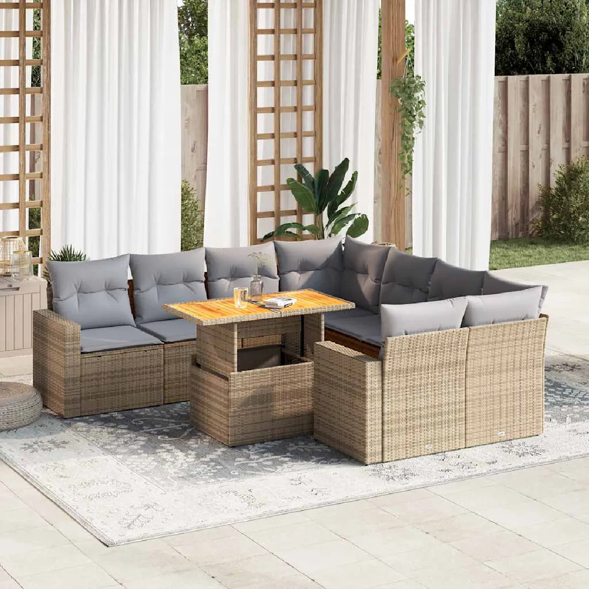 Non Communiqué Beige Salon De Jardin Modulable Vidaxl Resine Tressee 9 Pieces 55 X 55 X 73 Cm 2 Personnes - Image 3