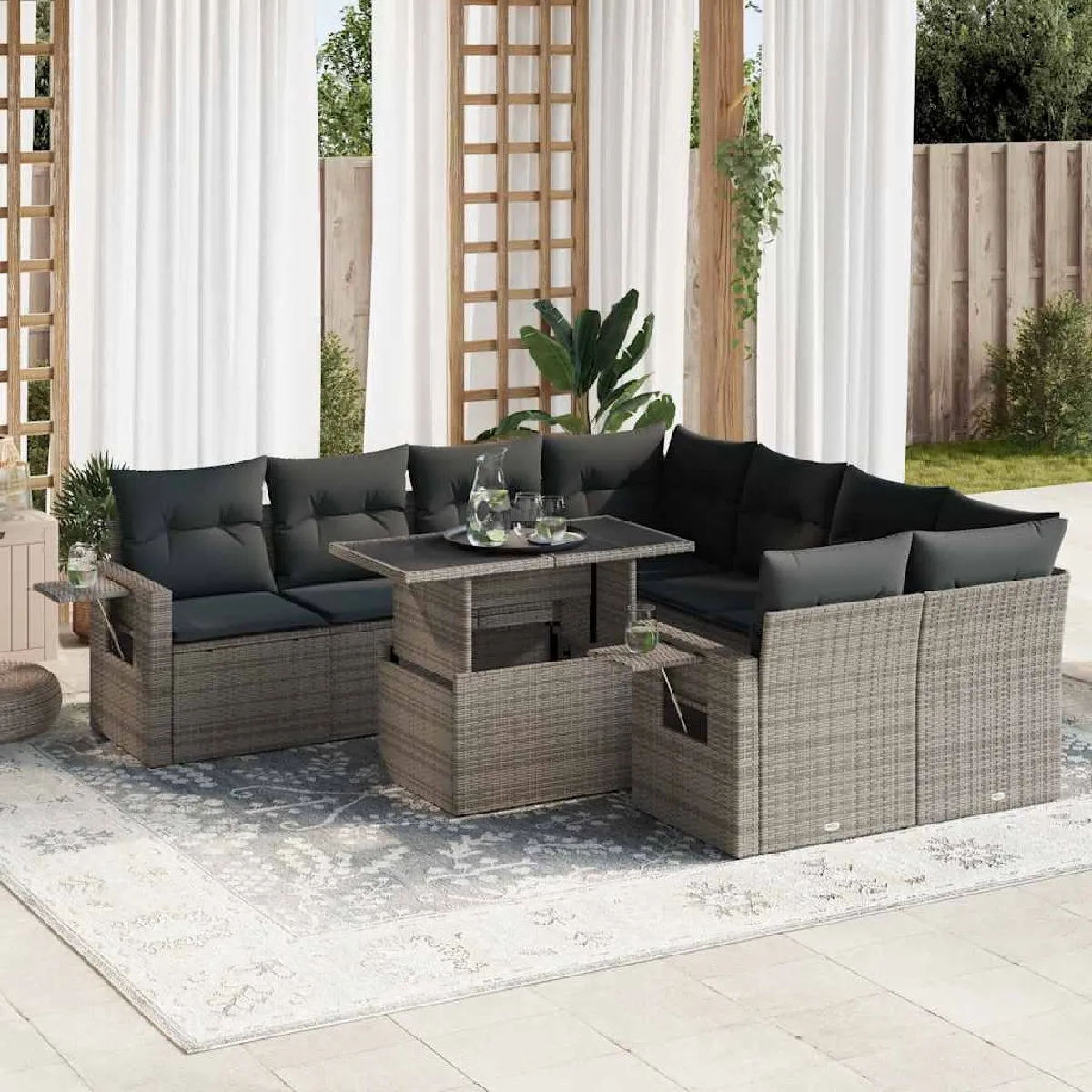 Non Communiqué Gris Ensembles Canapes. Fauteuils Et Tables De Jardin Vidaxl Resine Tressee 9 Pieces X 62 X 69 8 Personnes - Image 3