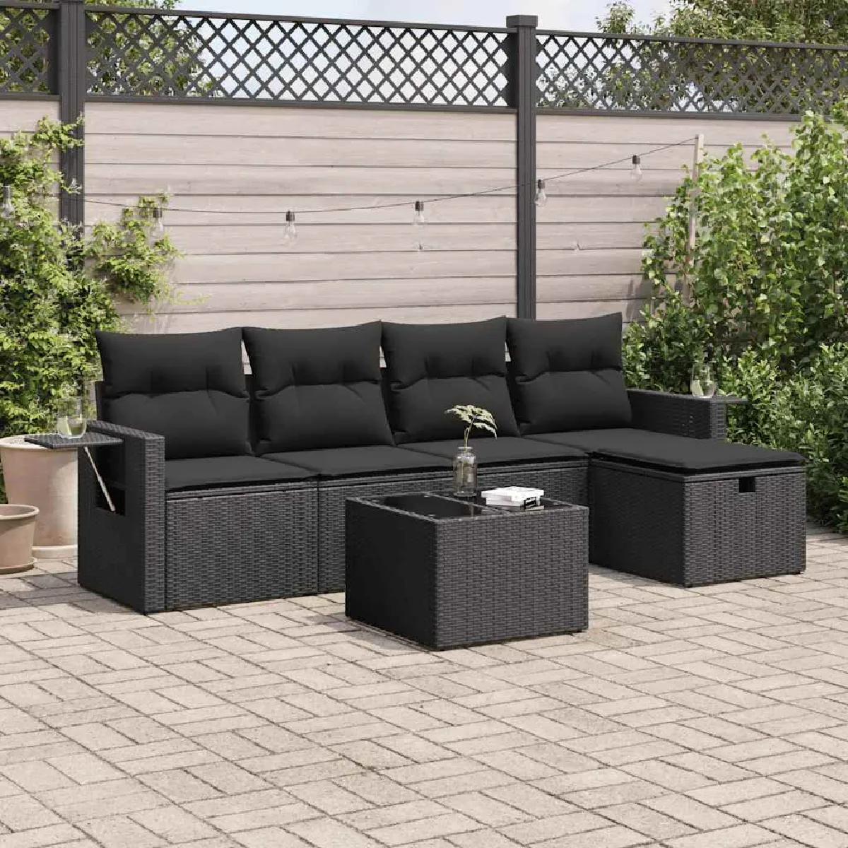 vidaXL Salon de jardin 6 pcs avec coussins résine tressée - vue 2