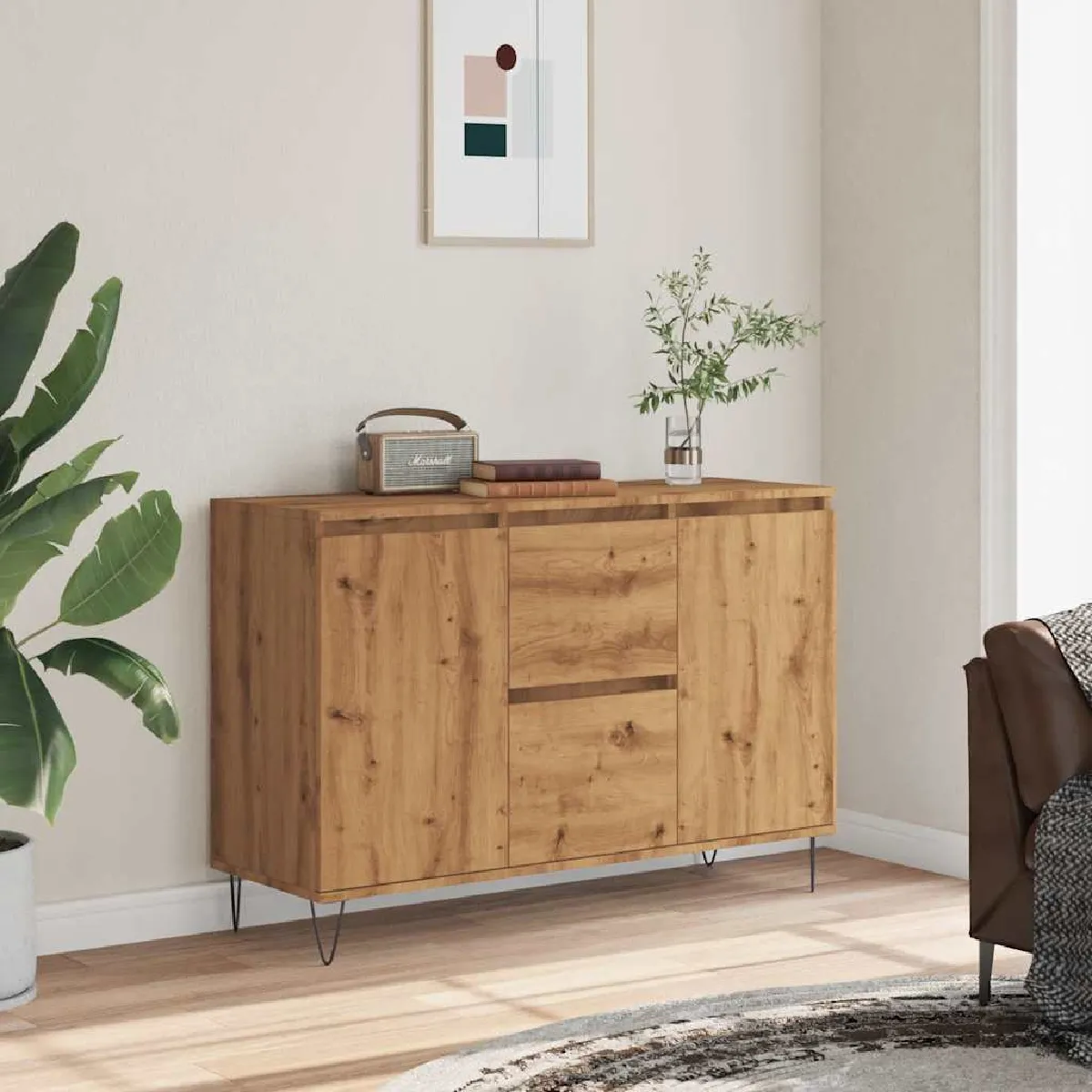 Non Communiqué Buffet Chêne Artisanal 104X35x70 Cm Bois D Ingénierie - Image 3