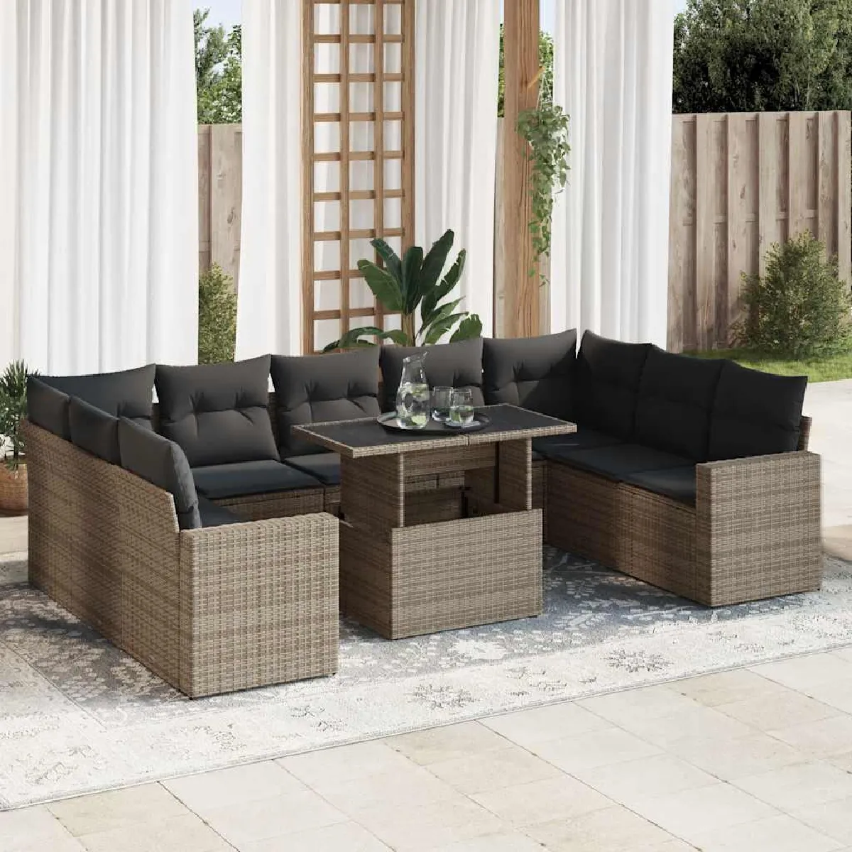 VidaXL Salon de jardin 10 pcs avec coussins gris