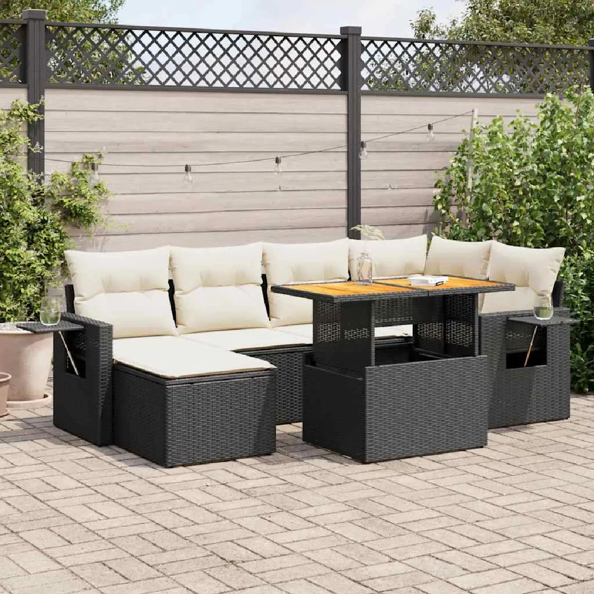 Vidaxl Noir Salon De Jardin 7 Pcs - Résine Tressée