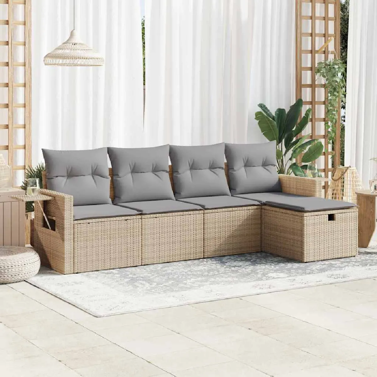 Vidaxl Beige Salon De Jardin 5 Pièces Avec Coussins