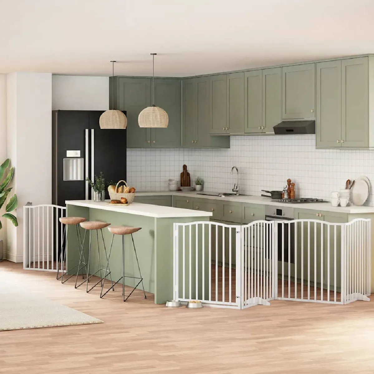 vidaXL Barrière avec porte 6 panneaux Blanc bois peuplier