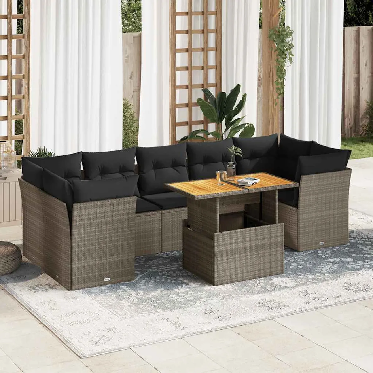 Vidaxl Gris Salon De Jardin 8 Pcs