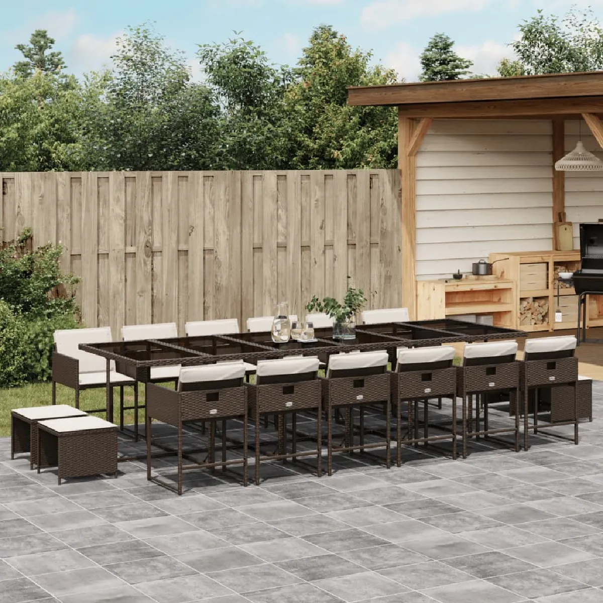 VIDAXL Ensemble à manger de jardin 17 pcs - Marron