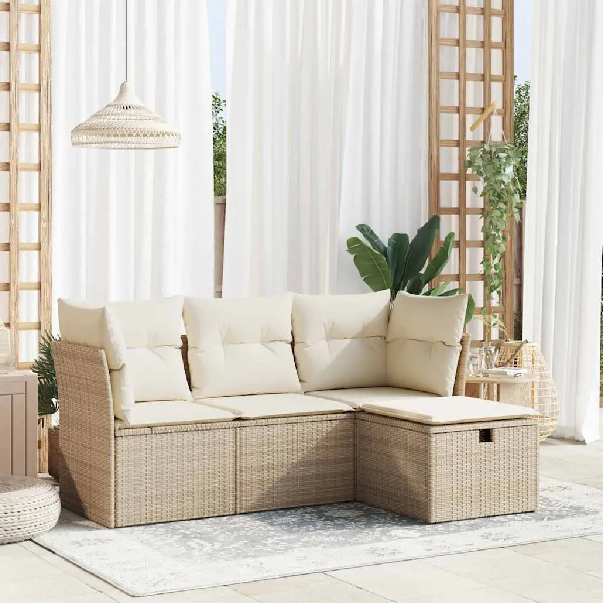 Non Communiqué Beige Salon De Jardin Modulable Vidaxl Rotin 2 Personnes 4 Pieces 55 X 53 X 55 Cm - Image 2