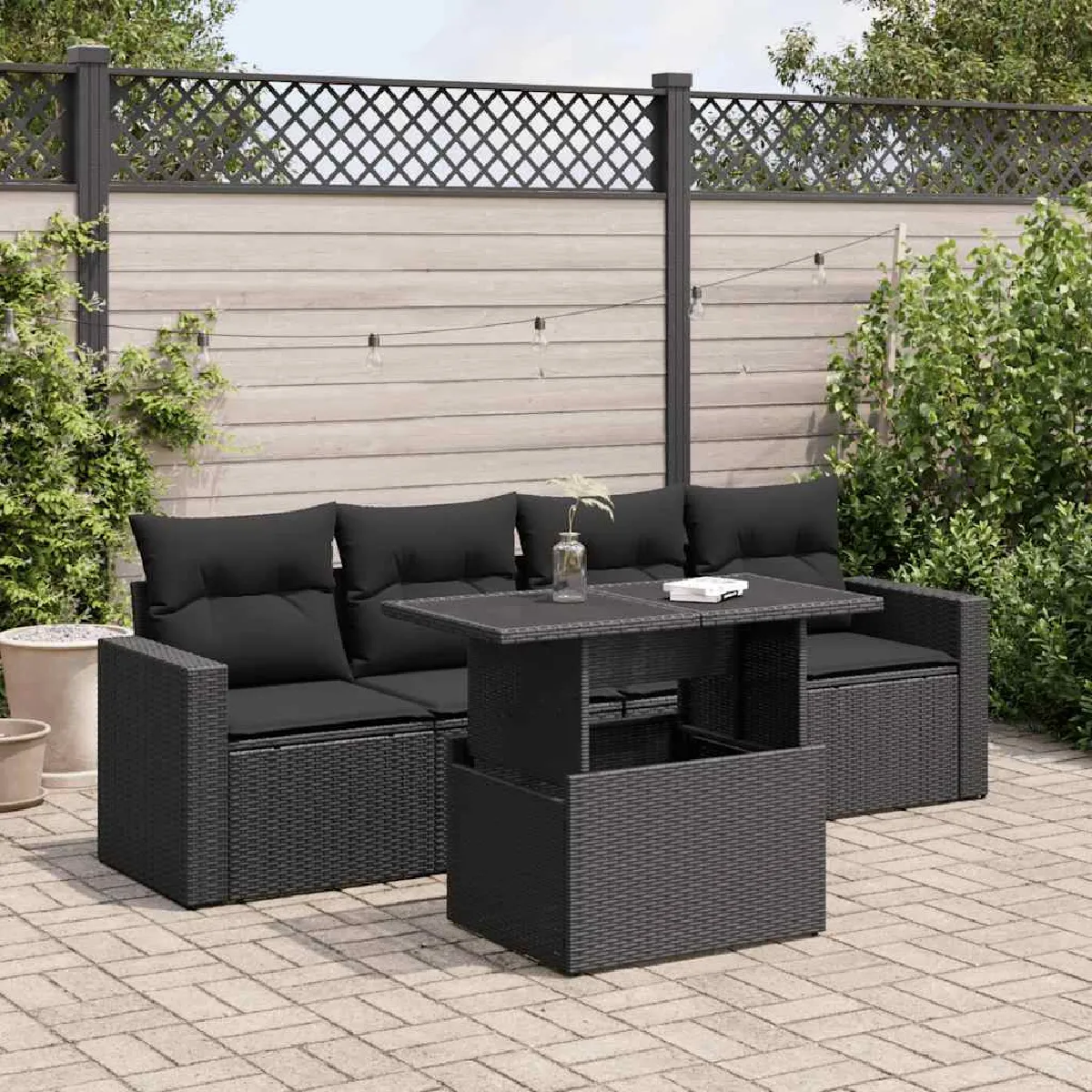 vidaXL - Salon de jardin - 5 pièces - 4 personnes - Noir - Image 3