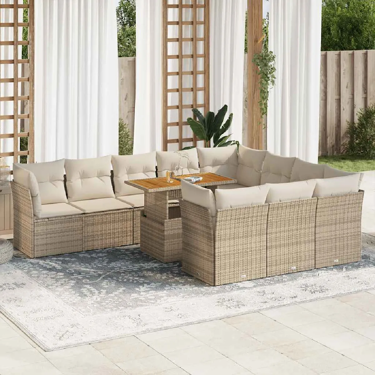 vidaXL Salon de jardin 11 pcs avec coussins résine tressée ensemble de salon ensemble de salon dextérieur 3186807 - vue 3