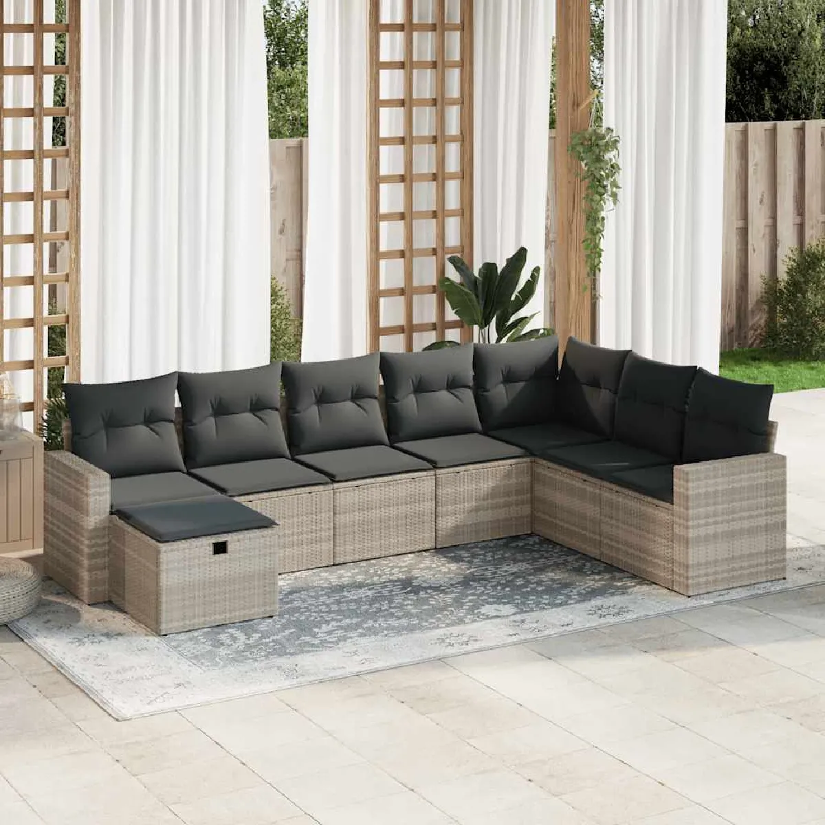 Vidaxl Gris/Clair Salon De Jardin 8 Pcs Résine Tressée
