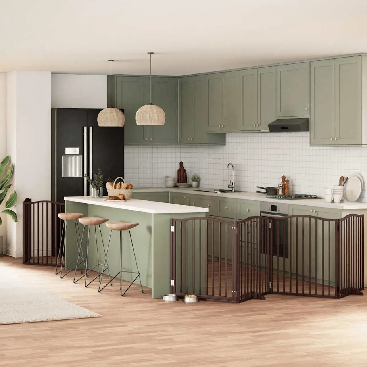 vidaXL Barrière pour chien porte pliable 6 panneaux bois peuplier - vue 10